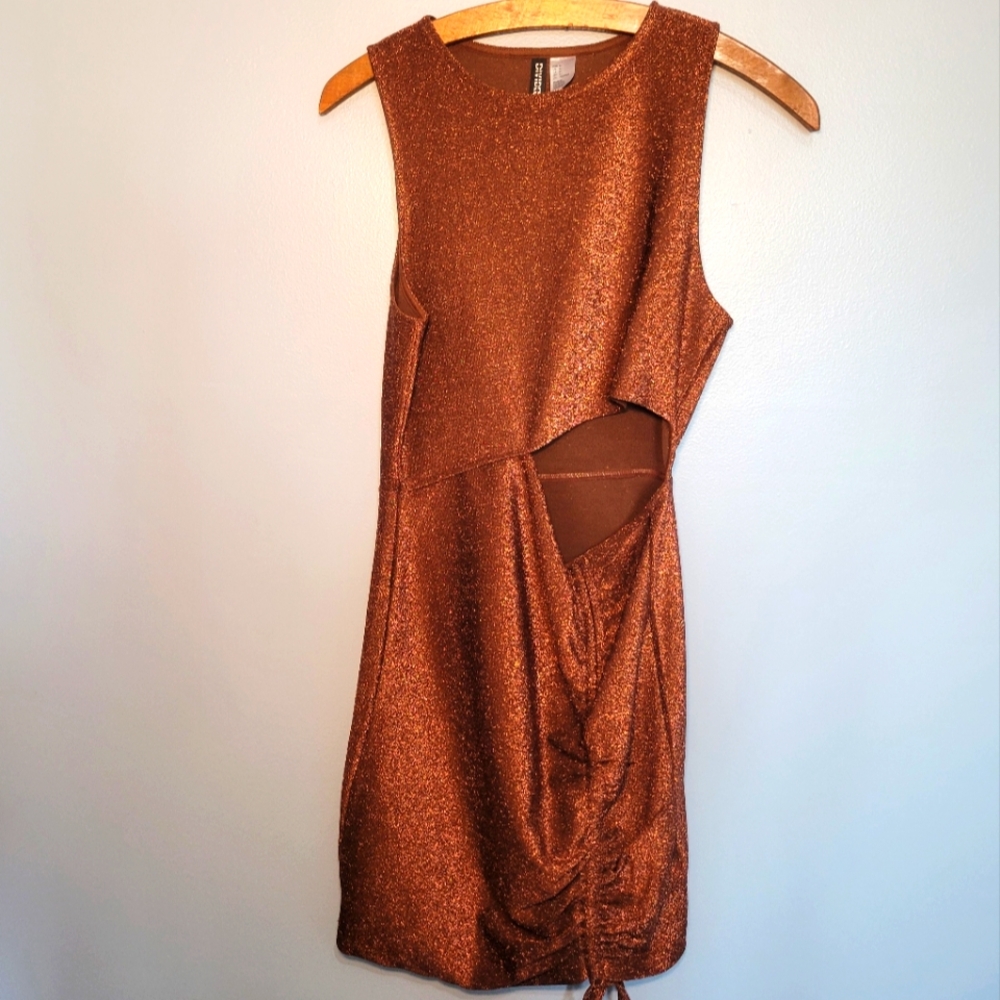 Divided H&M Bronze‎ Metallic Cutout Side Cinch Dress Women's Size Medium